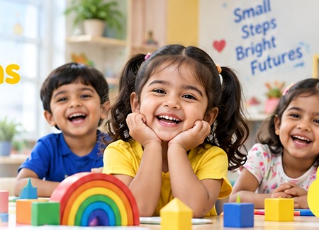 Happy preschool children learning together